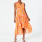 Vestido longo Calvin Klein feminino com estampa floral, comprimento longo e decotado, laranja, tamanho 8