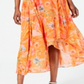 Vestido longo Calvin Klein feminino com estampa floral, comprimento longo e decotado, laranja, tamanho 8
