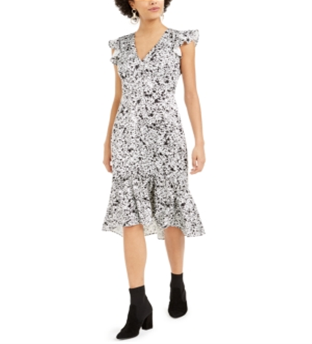 Vestido MIDI com estampa de respingos de cetim Bar III feminino, branco, tamanho 12