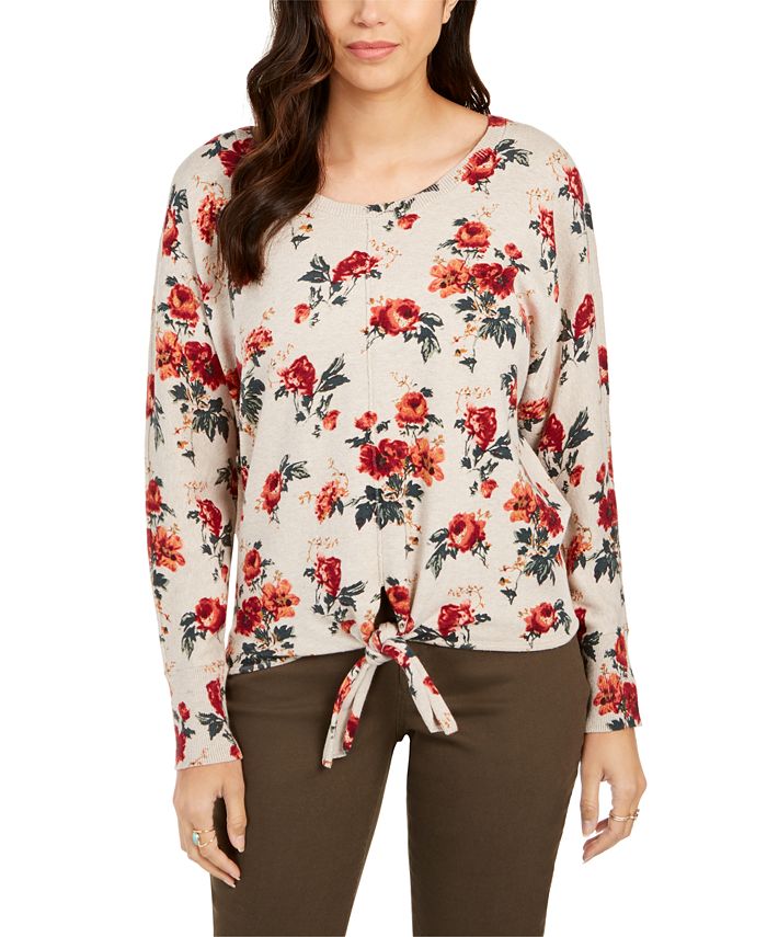 Suéter feminino com estampa e bainha amarrada, tamanho vermelho, estilo &amp; co - pequeno P