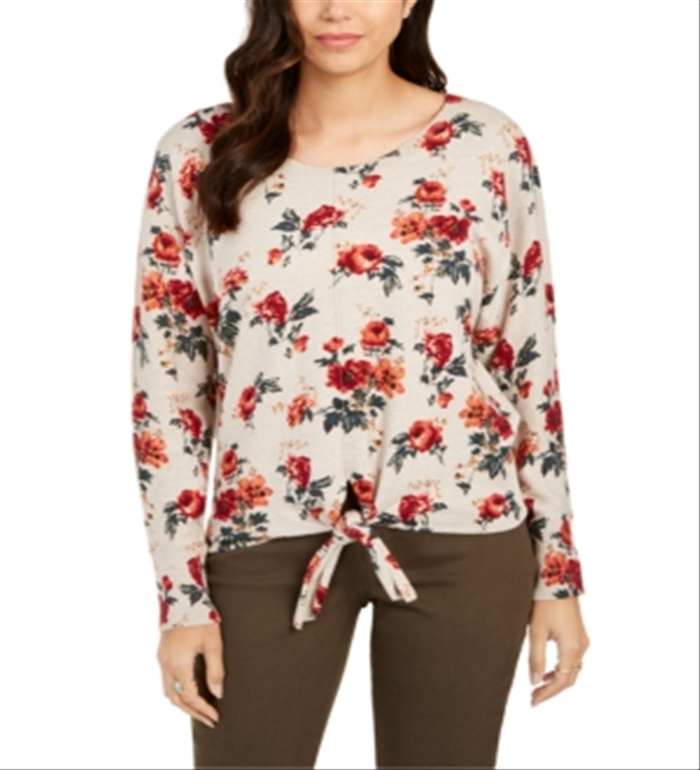 Suéter feminino com estampa e bainha amarrada, tamanho vermelho, estilo &amp; co - pequeno P