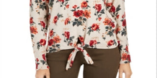 Suéter feminino com estampa e bainha amarrada, tamanho vermelho, estilo &amp; co - pequeno P
