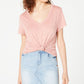 Camiseta feminina Ultra Flirt com decote em V e manga curta, rosa, tamanho médio