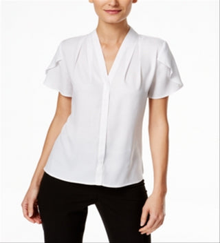 Blusa Calvin Klein Feminina com Babados e Manga Caplet, Branca, Tamanho P