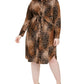 Vestido Alfani Feminino Estampa Animal Manga Longa Gola Abaixo do Joelho Bainha Marrom Tamanho 20W