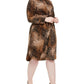 Vestido Alfani Feminino Estampa Animal Manga Longa Gola Abaixo do Joelho Bainha Marrom Tamanho 20W