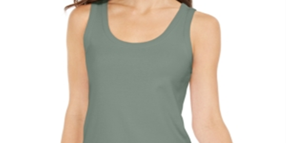 Camiseta regata feminina Charter Club Supima Cotton com decote redondo, verde, tamanho grande