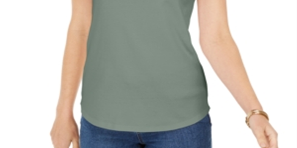 Camiseta regata feminina Charter Club Supima Cotton com decote redondo, verde, tamanho grande
