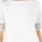 Karen Scott Blusa Feminina de Crochê com Franjas em Algodão, Branca, Tamanho M