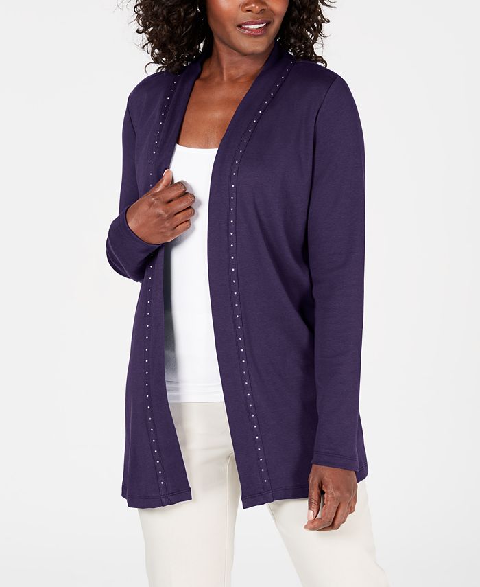 Karen Scott Cardigan Feminino de Algodão com Tachas e Frente Aberta Azul Tamanho XXG