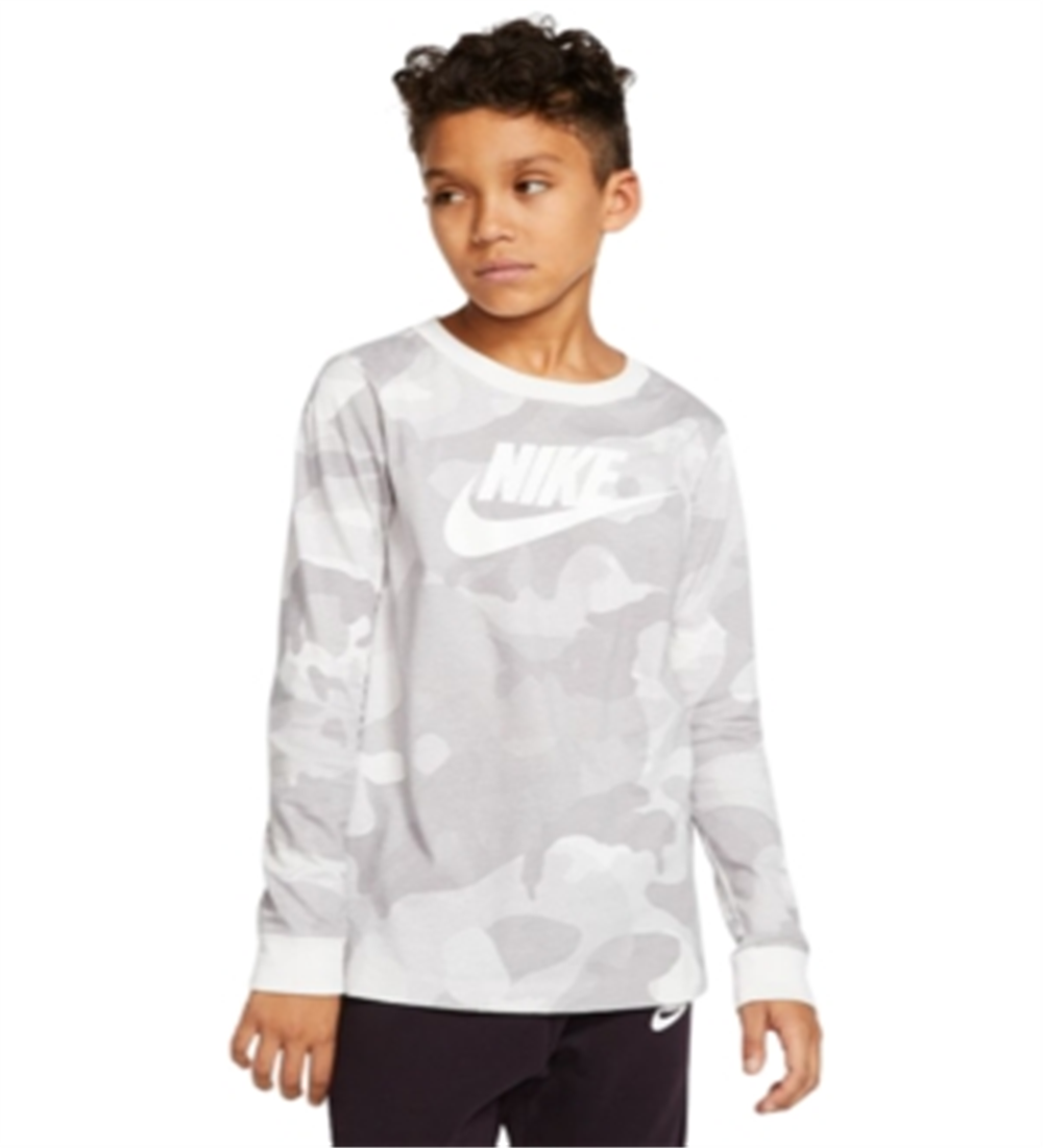Camiseta Nike Camuflada com Logotipo Infantil Cinza Tamanho Grande