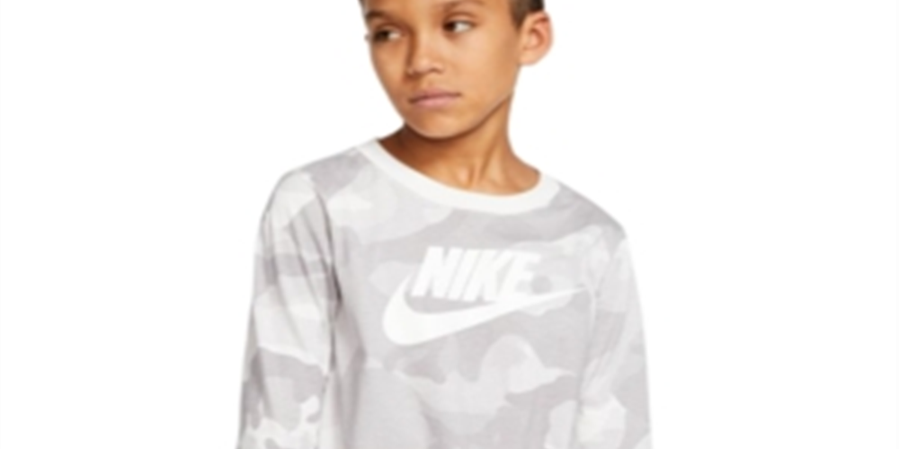 Camiseta Nike Camuflada com Logotipo Infantil Cinza Tamanho Grande
