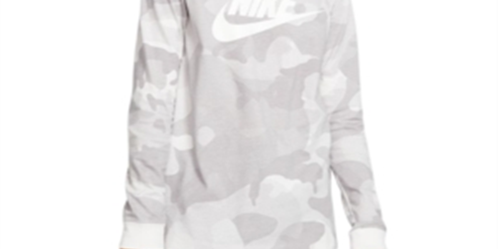 Camiseta Nike Camuflada com Logotipo Infantil Cinza Tamanho Grande