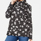 Karen Scott Blusa feminina listrada com estampa floral e gola funil, preta, tamanho pequeno GG