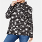 Karen Scott Blusa feminina listrada com estampa floral e gola funil, preta, tamanho pequeno GG