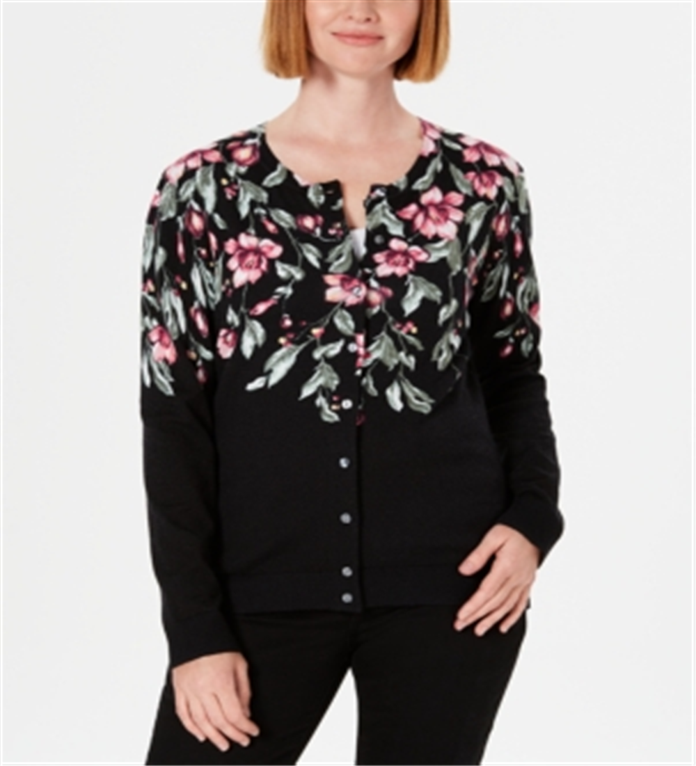 Karen Scott Cardigan Feminino Estampado Floral Preto Tamanho Pequeno P/M