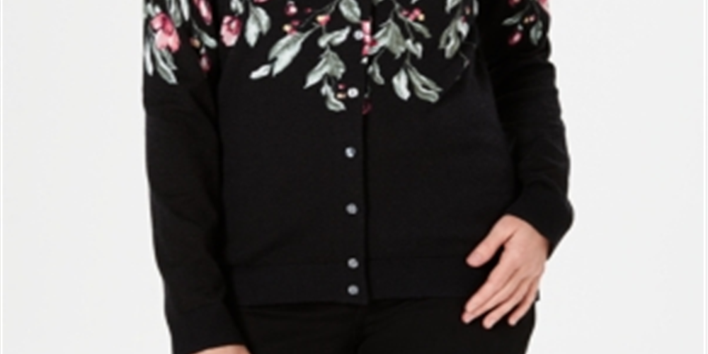 Karen Scott Cardigan Feminino Estampado Floral Preto Tamanho Pequeno P/M