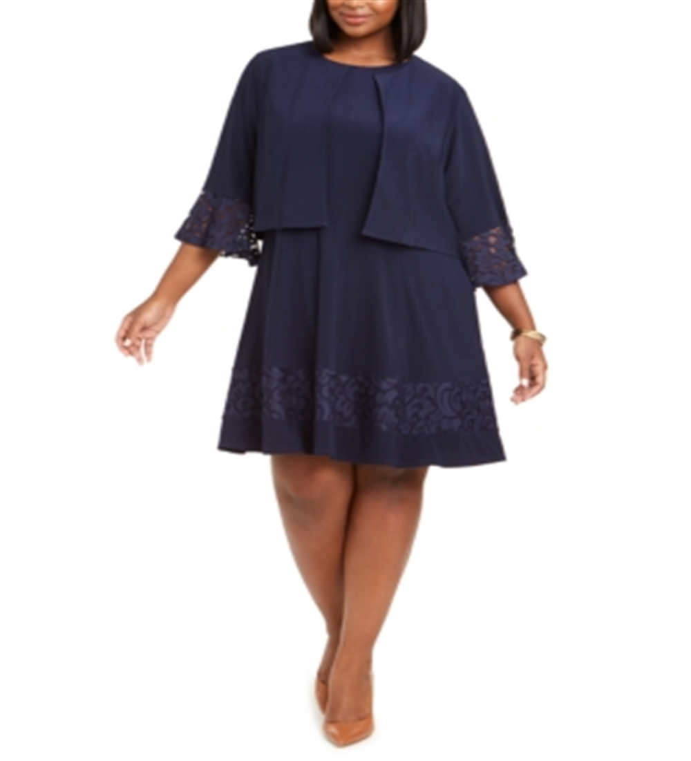 Vestido de festa feminino Jessica Howard com decote redondo e acima do joelho, azul, tamanho 20W