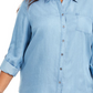 Camisa de botões feminina estilo &amp; co plus size chambray azul tamanho 4X