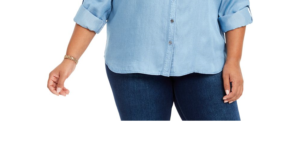 Camisa de botões feminina estilo &amp; co plus size chambray azul tamanho 4X