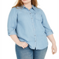 Camisa de botões feminina estilo &amp; co plus size chambray azul tamanho 4X