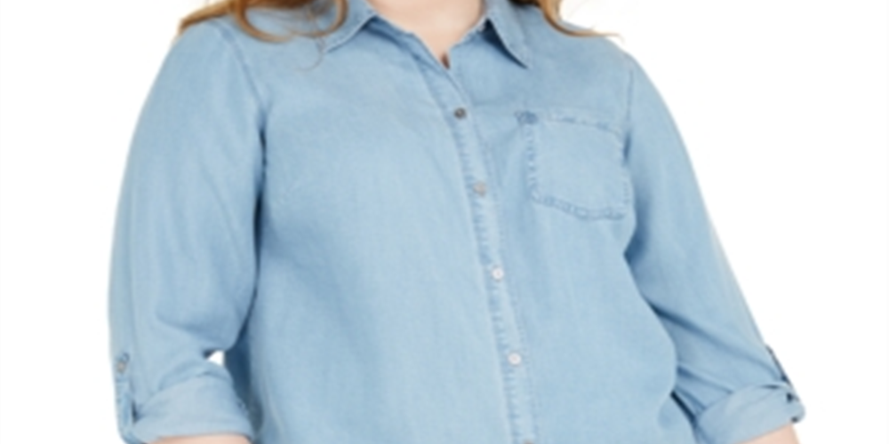 Camisa de botões feminina estilo &amp; co plus size chambray azul tamanho 4X