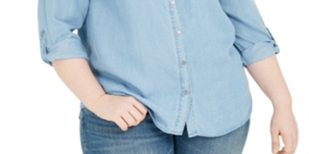 Camisa de botões feminina estilo &amp; co plus size chambray azul tamanho 4X