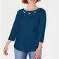 Karen Scott Blusa Feminina Manga Três Quartos Recortada Azul Tamanho XS