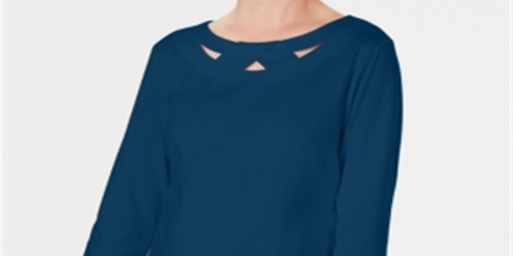 Karen Scott Blusa Feminina Manga Três Quartos Recortada Azul Tamanho XS