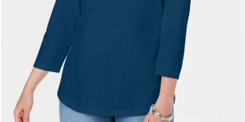Karen Scott Blusa Feminina Manga Três Quartos Recortada Azul Tamanho XS