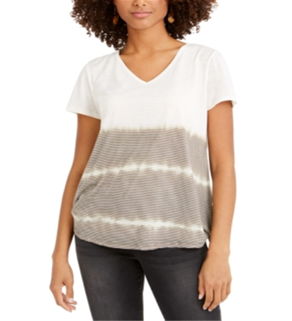 Blusa feminina estilo &amp; co, decote em V, tingida, em mistura de linho, marrom, tamanho XS