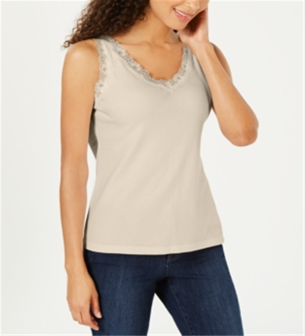 Regata feminina Karen Scott sem mangas com decote em V, marrom, tamanho GG