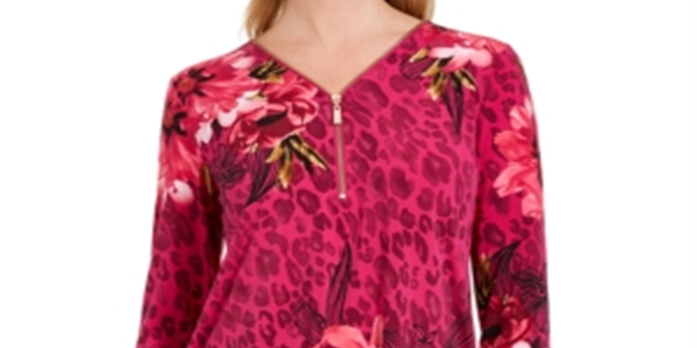 Blusa feminina com estampa de zíper JM Collection, vermelha, tamanho médio