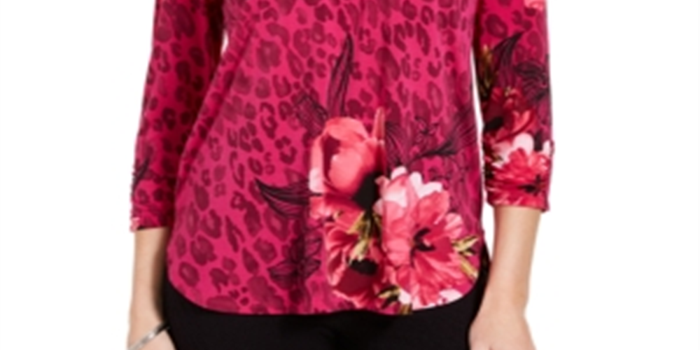 Blusa feminina com estampa de zíper JM Collection, vermelha, tamanho médio