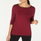 Camiseta feminina Alfani com debrum e manga 3/4, tamanho Malbec - Médio