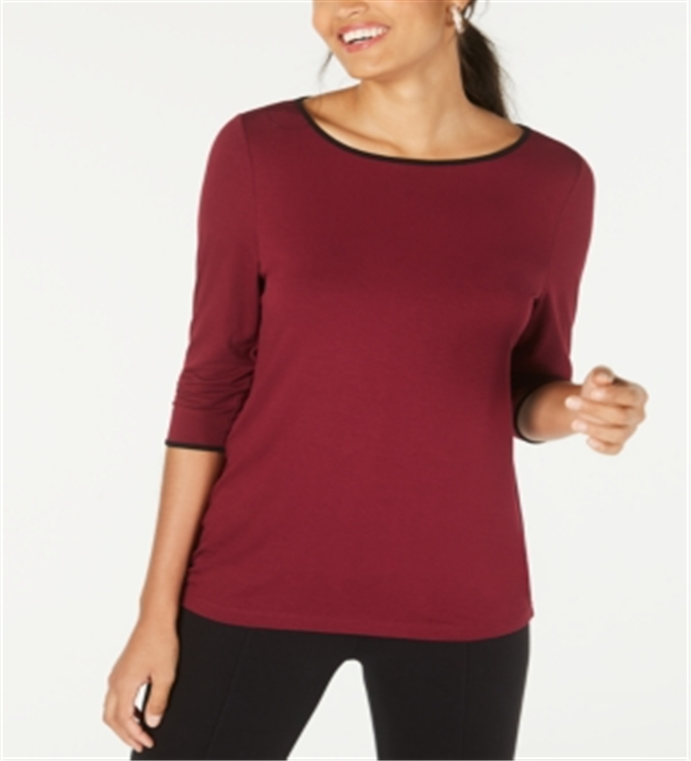 Camiseta feminina Alfani com debrum e manga 3/4, tamanho Malbec - Médio