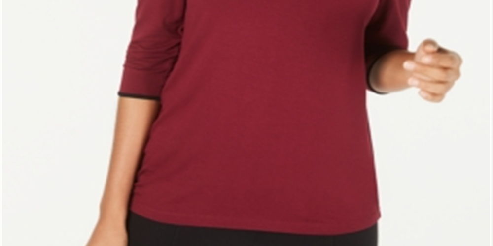 Camiseta feminina Alfani com debrum e manga 3/4, tamanho Malbec - Médio