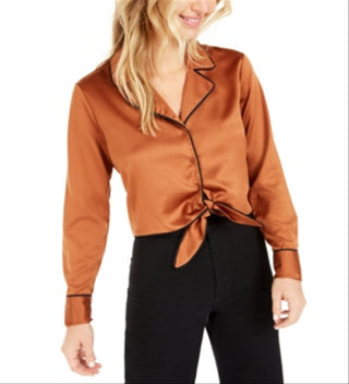 Top de cetim feminino Bar III com amarração frontal, laranja, tamanho pequeno