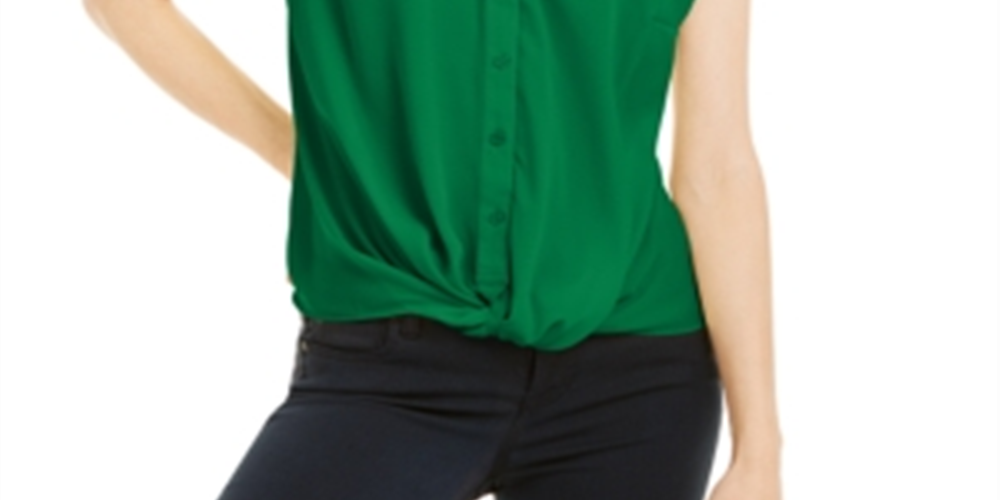 INC International Concepts Top feminino com frente torcida, verde, tamanho grande