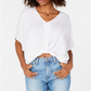 Polly &amp; Esther Blusa casual feminina com nó frontal e manga dolman, branca, tamanho XS