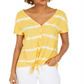 Blusa Tie-Dye Tie-Front com estampa de tie-dye da Style &amp; Co, amarela, tamanho XS