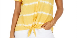 Blusa Tie-Dye Tie-Front com estampa de tie-dye da Style &amp; Co, amarela, tamanho XS