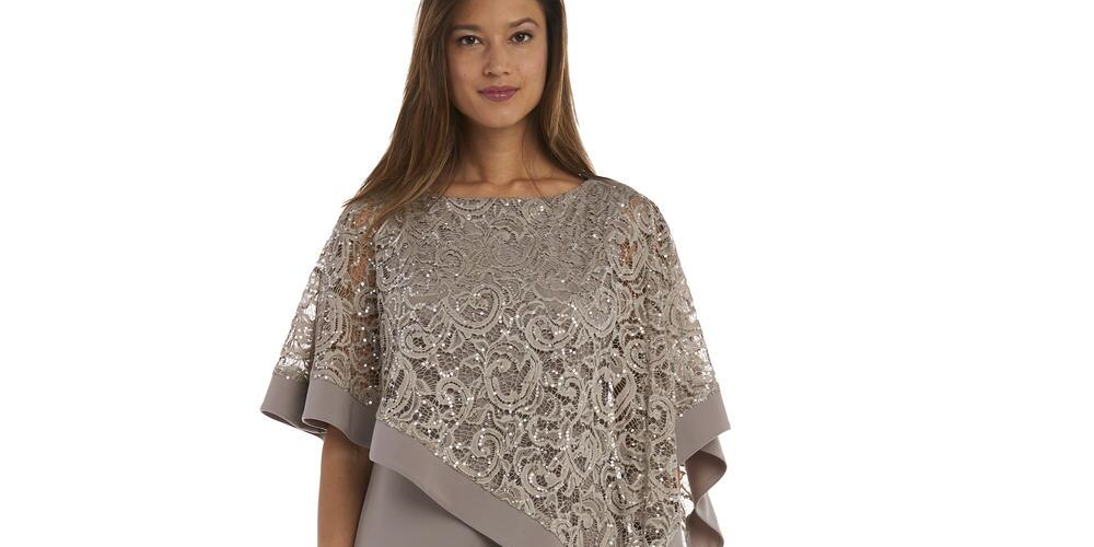 Vestido poncho longo com acabamento em faixa R &amp; M Richards feminino, marrom, tamanho 16W