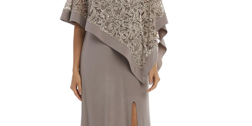 Vestido poncho longo com acabamento em faixa R &amp; M Richards feminino, marrom, tamanho 16W