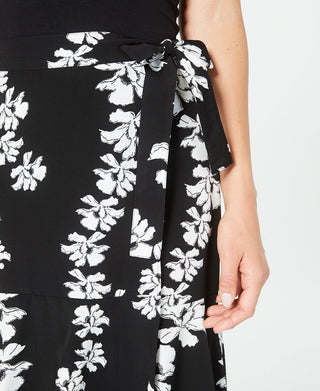 Saia envolvente MIDI estampada feminina Alfani, preta, tamanho 16