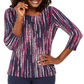 Camiseta feminina jacquard manga 3/4 da coleção JM, azul, tamanho pequeno