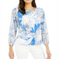 Blusa feminina Alfani com decote redondo e estampa floral, azul, tamanho pequeno