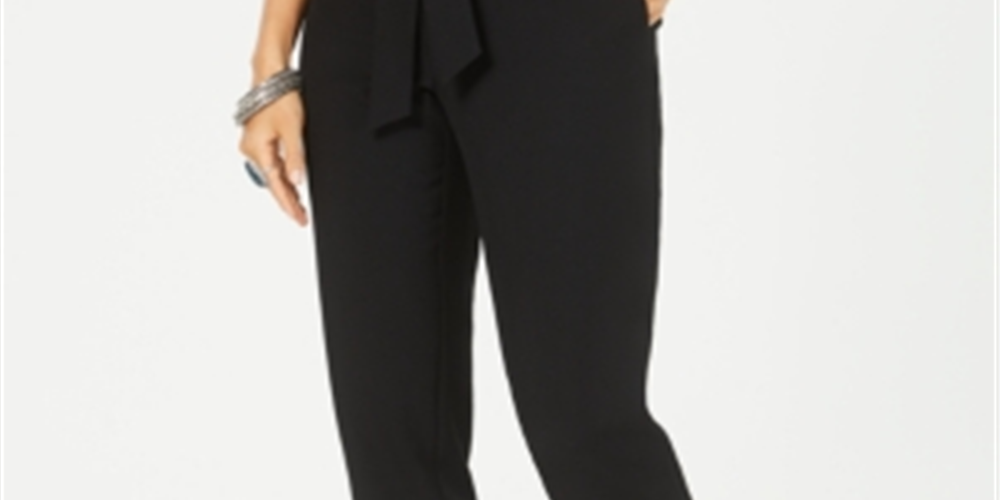 Calça afunilada feminina Style &amp; Co com cós amarrado, preta, tamanho 16