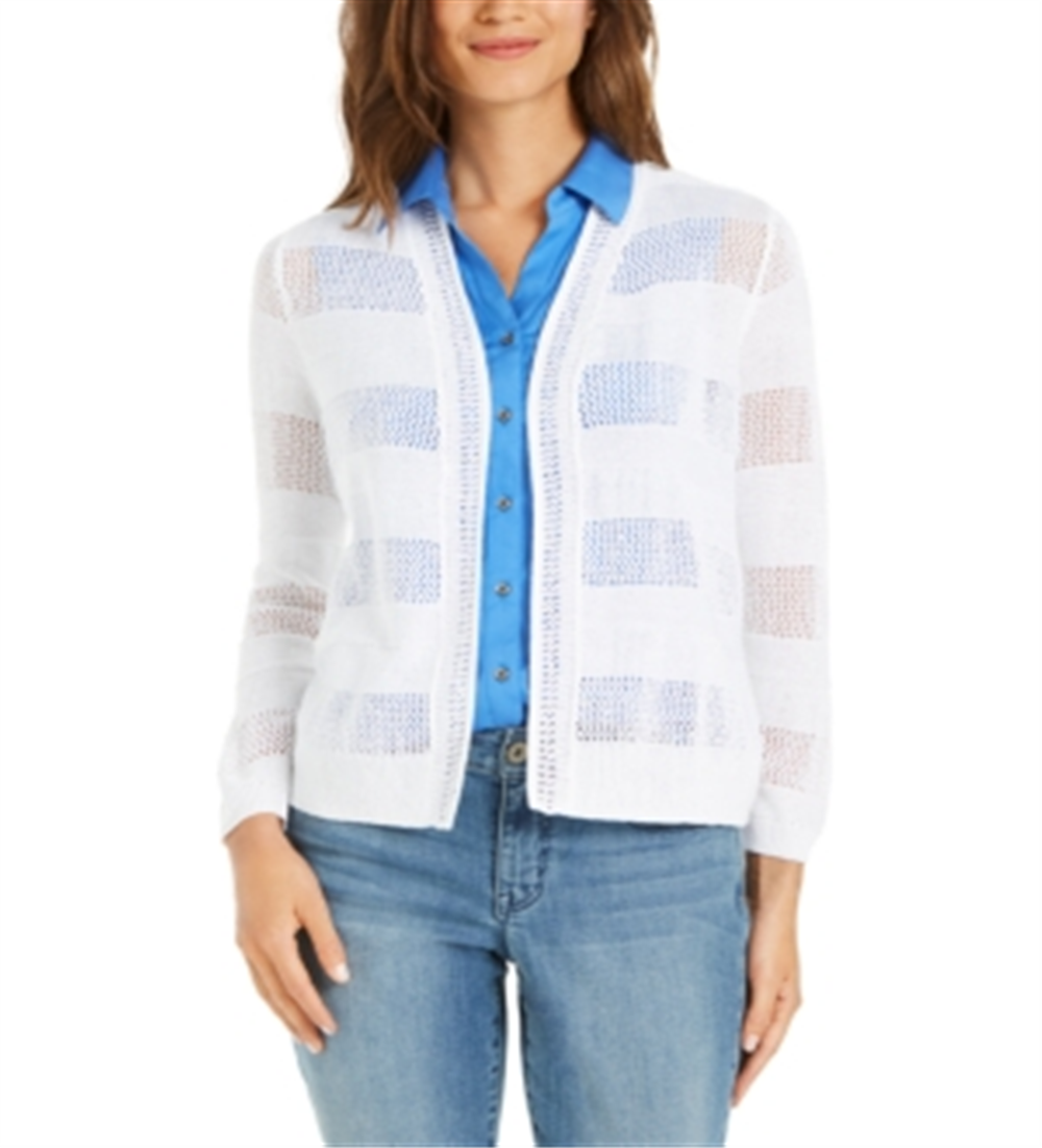 Cardigan Charter Club com abertura frontal, branco, tamanho G