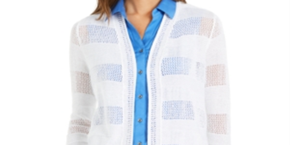 Cardigan Charter Club com abertura frontal, branco, tamanho G